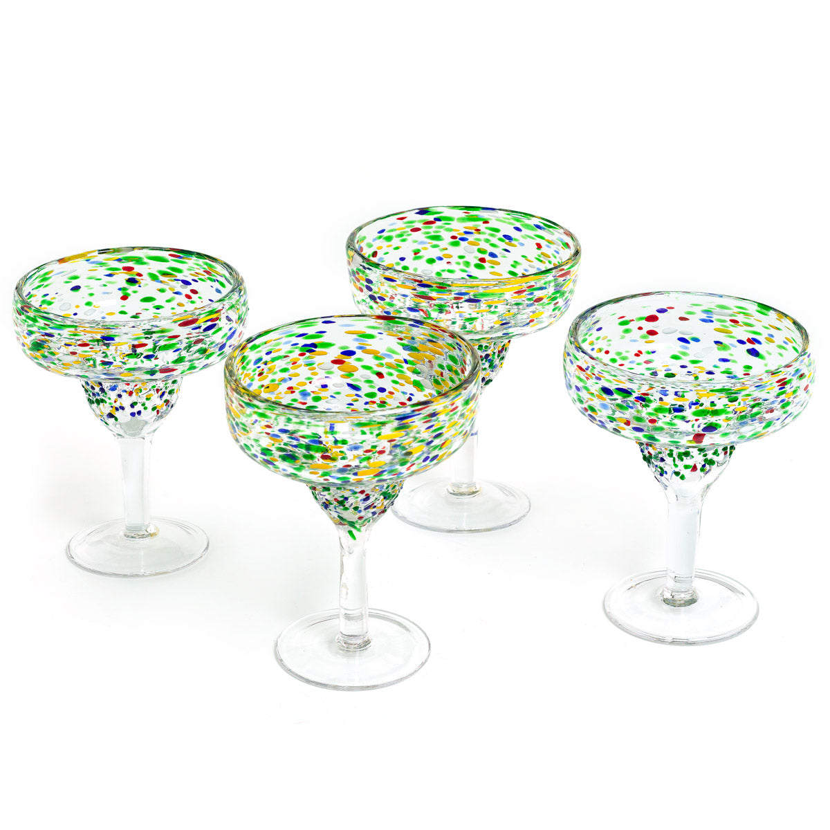Set of 4 Colorful Handblown Champagne Flutes from Mexico